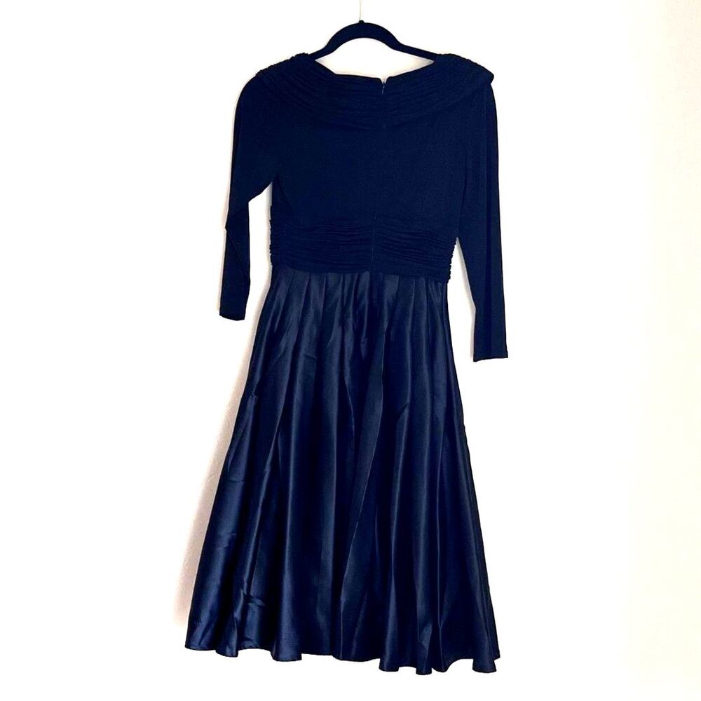Eliza J Black Ruched V Neck Fit & Flare Cocktail Dress 3/4 Sleeve